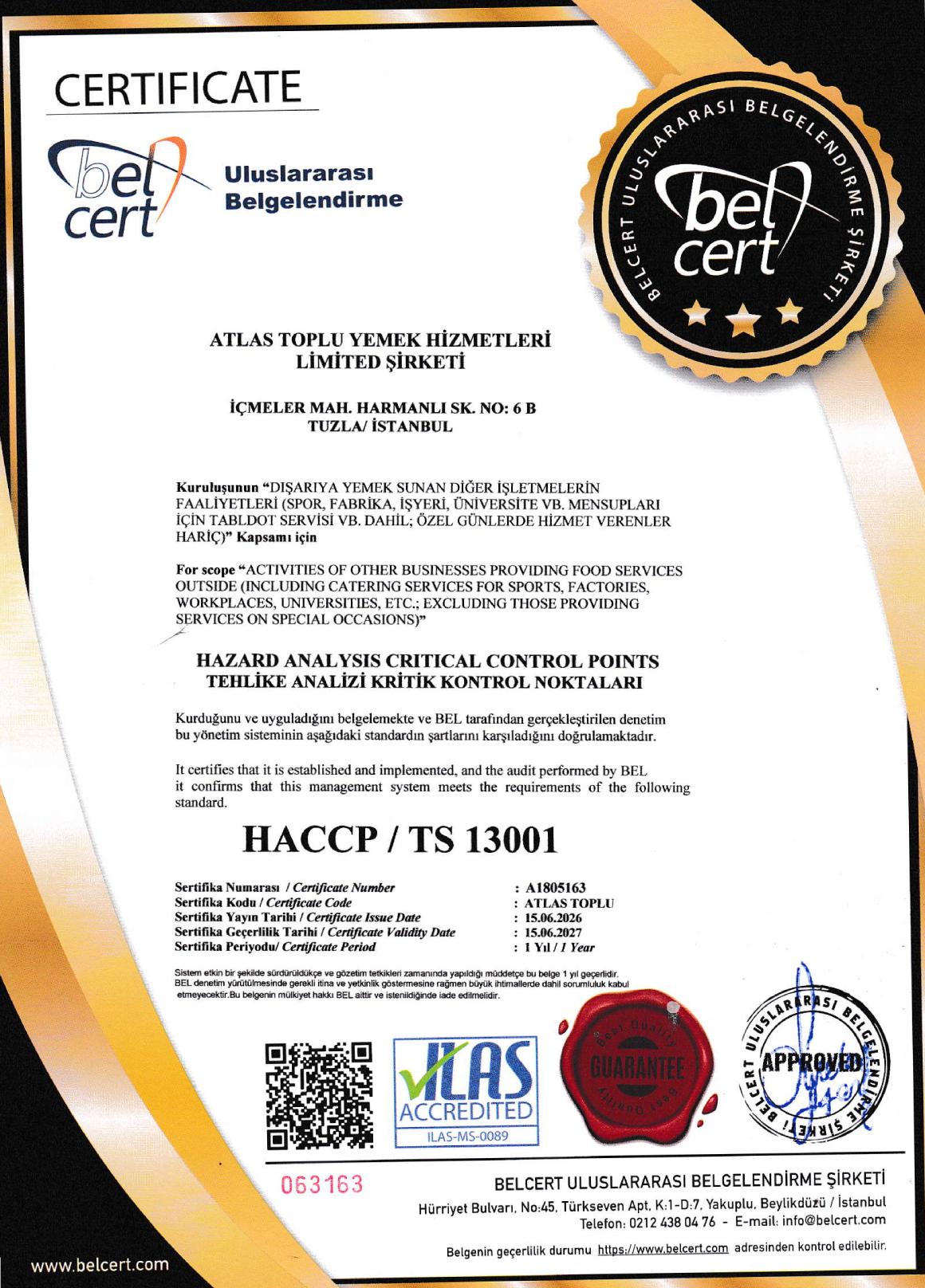 HACCP TS 13001 sertifikası