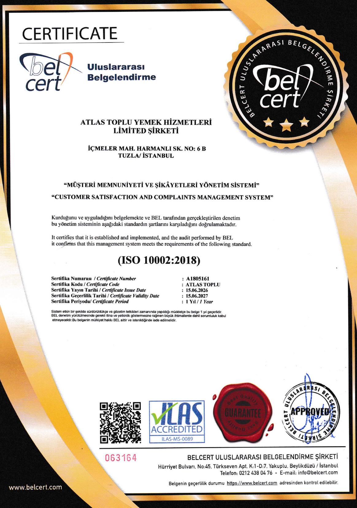 ISO 10002:2018 sertifikası